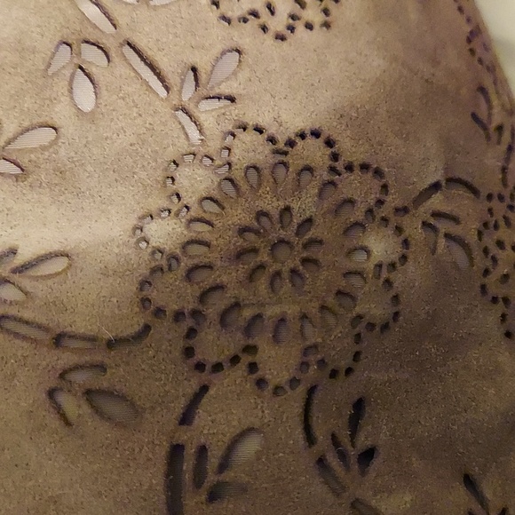 COLE HAAN Suede Laser Etched Floral Motif Hobo Bag w/ Leather Braided Strap - Picture 12 of 13